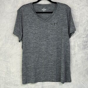 Under Armour Womens Gray V-Neck  Short Sleeve Workout T-Shirt 2XL performance